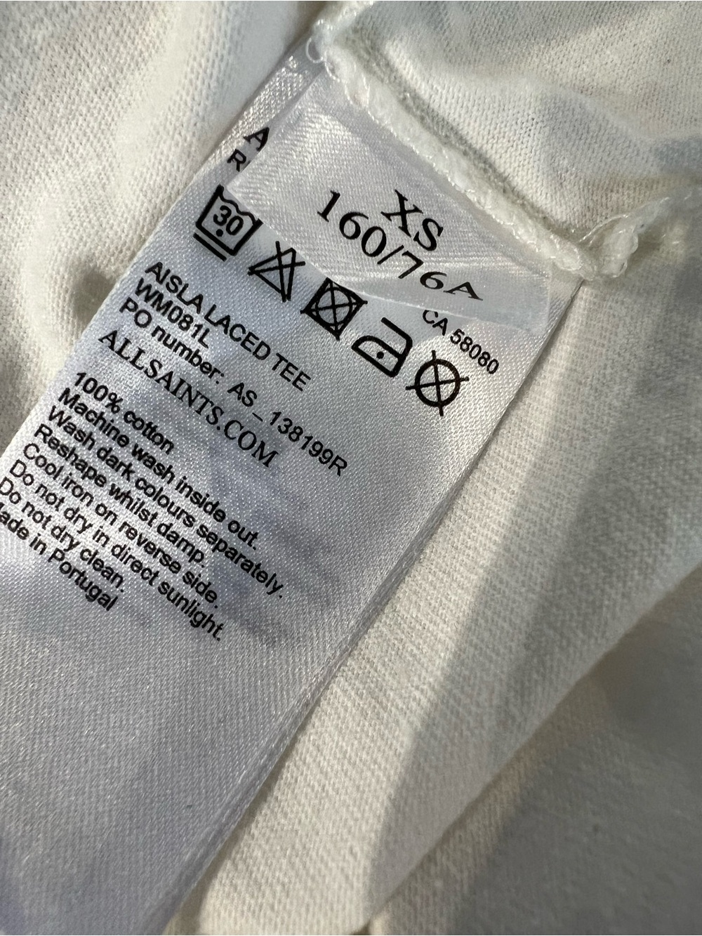 AllSaints White Ruched Side Tie Tee Minimalist Crew Neck Short Sleeve Cotton Top - Picture 14 of 15